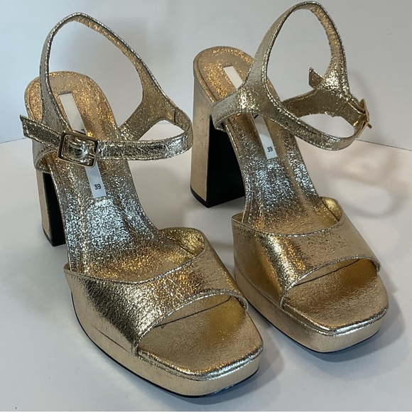 Zara gold metallic platform sandals nwt size 8 3332/810 - Picture 8 of 15